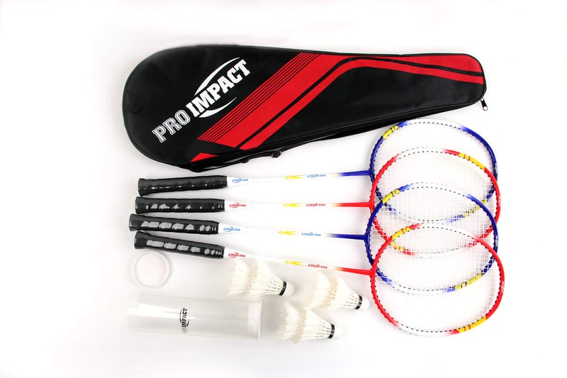 Pro Impact Badminton Racket Set - Aluminum Head with Steel Shaft - Includes Lightweight Rackets & Feather Shuttlecocks with Carrying Case - Outdoor Games for Adults and Family - Image 1